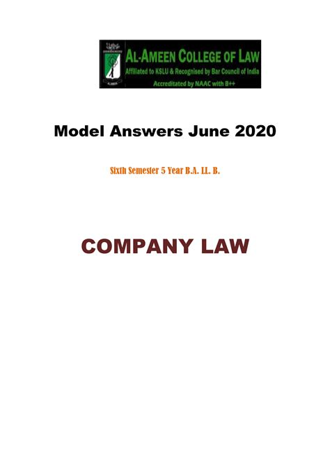 Company LAW 2020 - Model Answers June 2020 Sixth Semester 5 Year B. LL ...