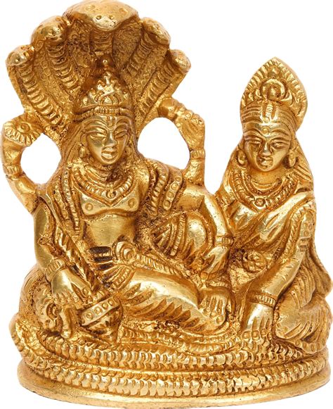 Buy Arnav Lakshmi Vishnu Ji Idol Gold, Standard, Brass Metal Shri Laxmi ...