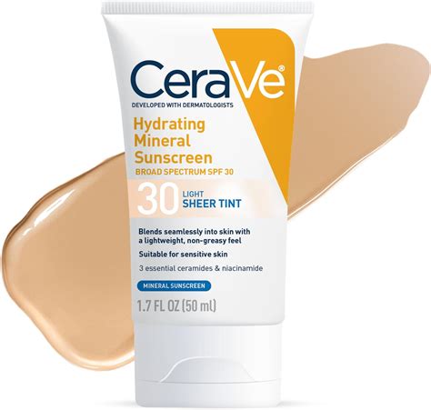 Amazon.com: CeraVe Hydrating Mineral Sunscreen SPF 30 with Sheer Tint ...