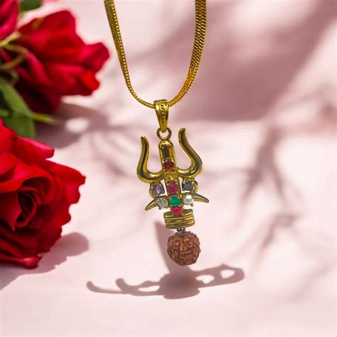 Rudraksha Trishul Locket | Navratna Locket with Chain – Spiritual ...