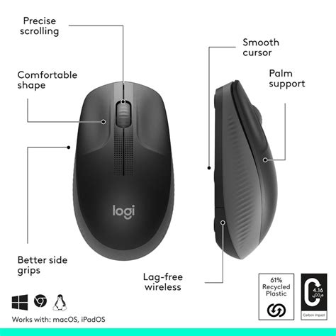 Logitech M190 Wireless Mouse , Full Size Ambidextrous Curve Design, 18 ...