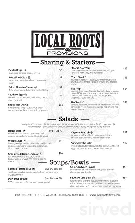 Menu for Local Roots & Provisions in Lincolnton, NC | Sirved