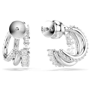 Hyperbola hoop earrings, Round cut, Mini, White, Rhodium plated | Swarovski