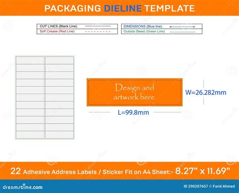22 Adhesive Address Labels Dieline Template 99.8 X 26 Stock ...