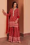 Buy Red Georgette Embroidery, Sequins, Cut Floral Stripe Print Kurta ...