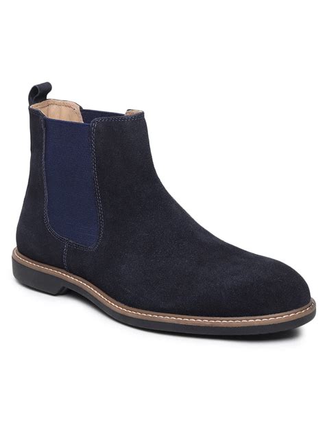 Buy Teakwood Men Blue Solid Round Toe Suede Mid-Top Chalsea Boot_Size ...