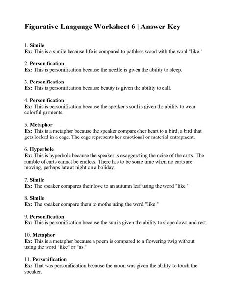 Figurative language worksheet 2 reading activity – Artofit
