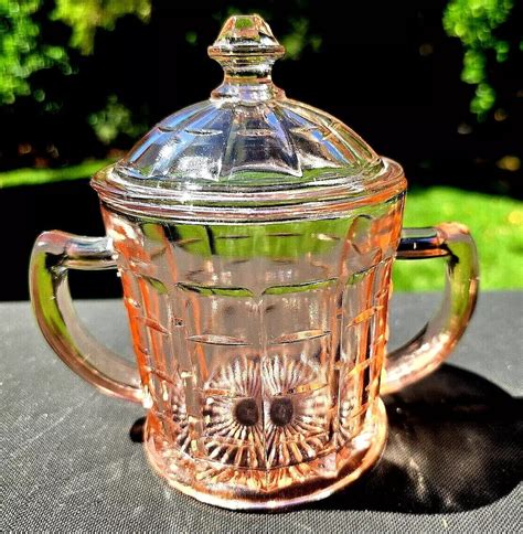 Vintage Hazel Atlas Glass Company Pink Colonial Block Sugar Bowl With ...