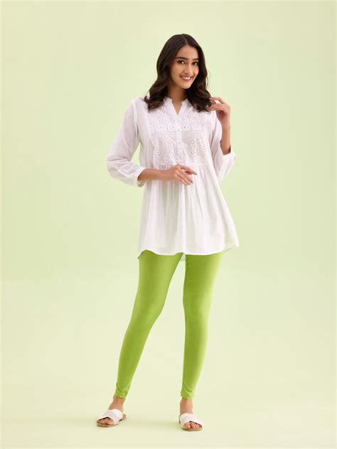 Bright Green Cotton Stretch Ankle Length Leggings – Go Colors India