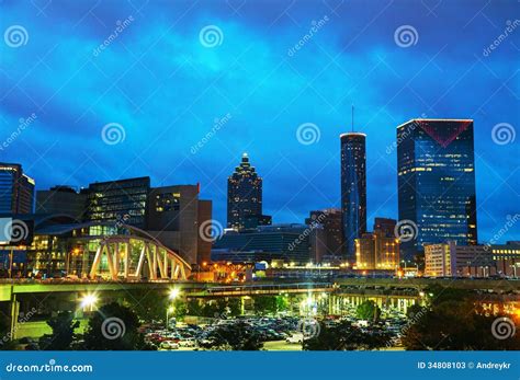 Downtown Atlanta at Night Time Stock Image - Image of architecture ...