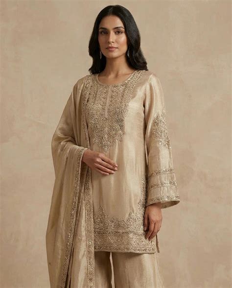 Beige Tissue Palazzo Suit | Rangoli India