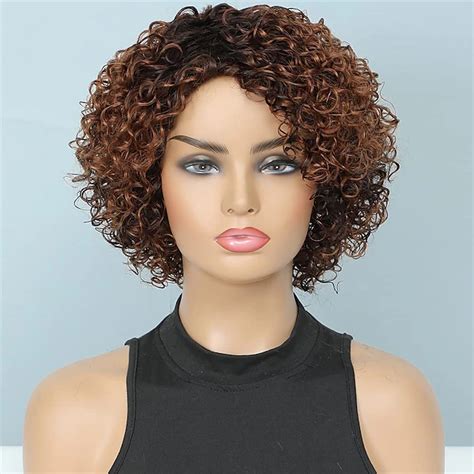 Ombre Short Curly Wigs For Black Women Short Curly Wigs Highlighted ...