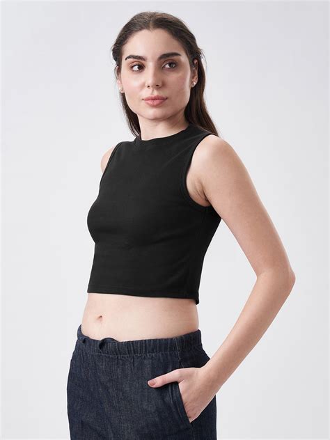 Womens Crop Tank Top Jet Black – Solids