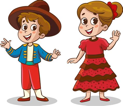 Vector illustration of a boy and girl dressed in traditional spanish ...