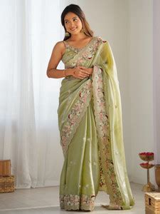 Buy Sareemall Embellished Bollywood Organza Light Green Sarees Online ...
