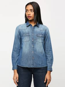 Pepe Jeans Women Solid Casual Blue Shirt - Buy Pepe Jeans Women Solid ...
