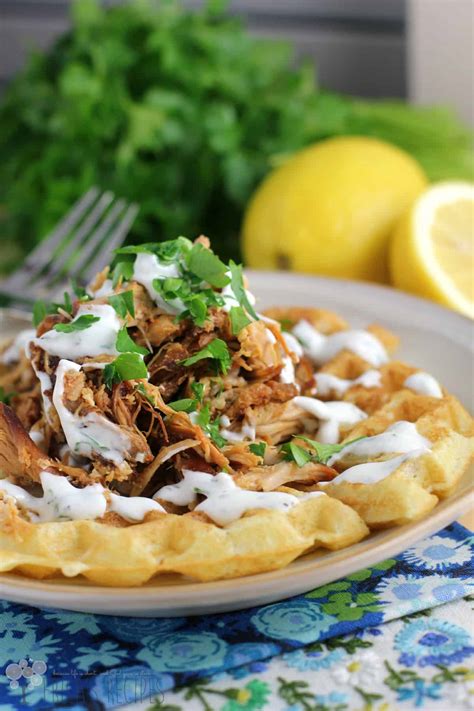 Honey Sriracha Pulled Chicken and Waffles with Buttermilk Ranch ...