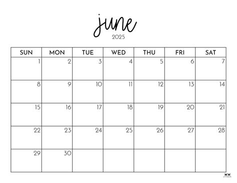 June 2025 Calendars - 107 FREE Printables | Printabulls