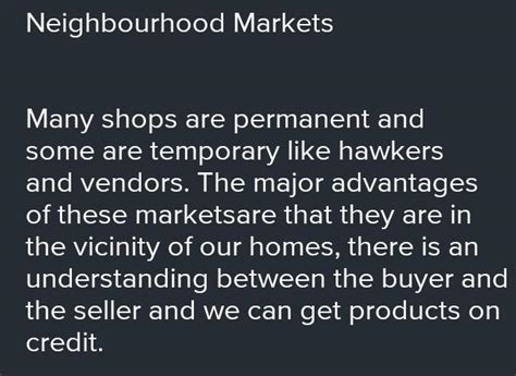 About neighborhood markets short answers - Brainly.in
