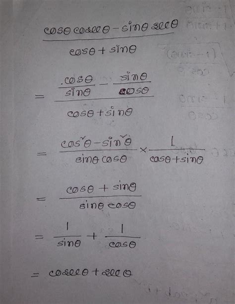 Cos thytaa cosec thytaa - sin thytaa sec thytaa upon cos thytaa + sin ...
