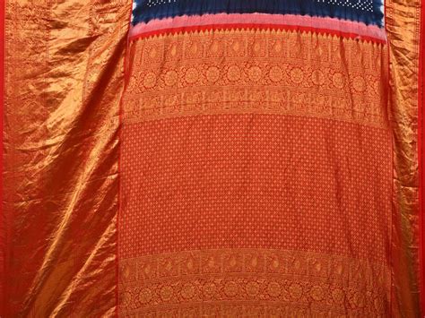 Navy Bandhani Kanchipuram Silk Handloom Saree with Zig-Zag and Border ...