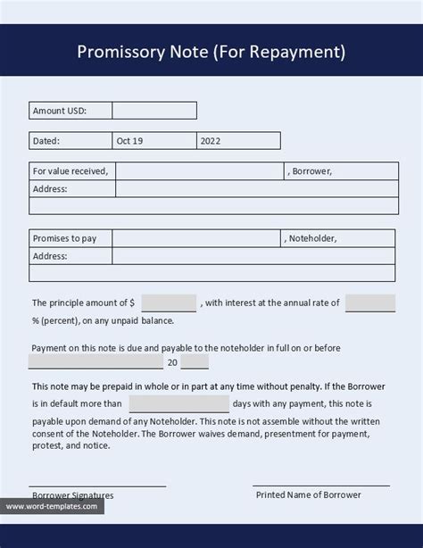 Promissory Note Template Word 的图像结果