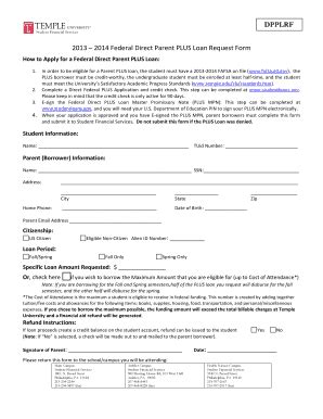 Fillable Online DPPLRF 2013 2014 Federal Direct Parent PLUS Loan ...