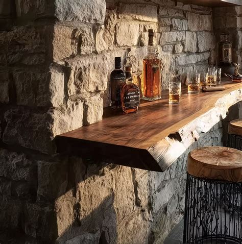 Live Edge Solid Wood Floating Bar Table - Handmade Wall Shelf Table