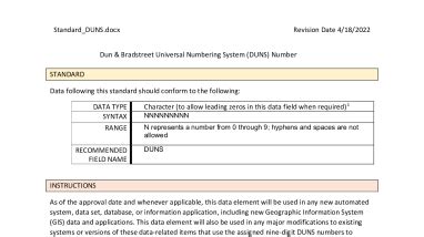 DUNS Number Data Standard | FWS.gov