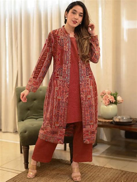 Buy Rust Printed Wool Blend Straight Kurta Set Online at Rs.3679 | Libas