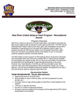 Fillable Online nrusa New River United Adopt-a-Team Program ...