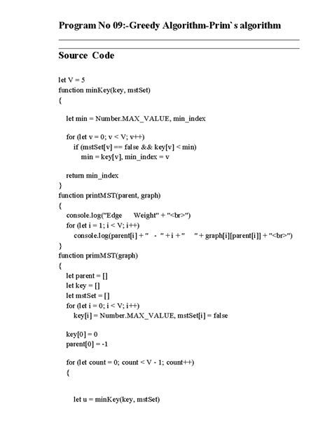 Program No 09 - Program No 09:-Greedy Algorithm-Prim`s algorithm - Studocu