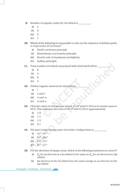NCERT Exemplar Class 11 Chemistry Chapter 2 - Structure of Atom