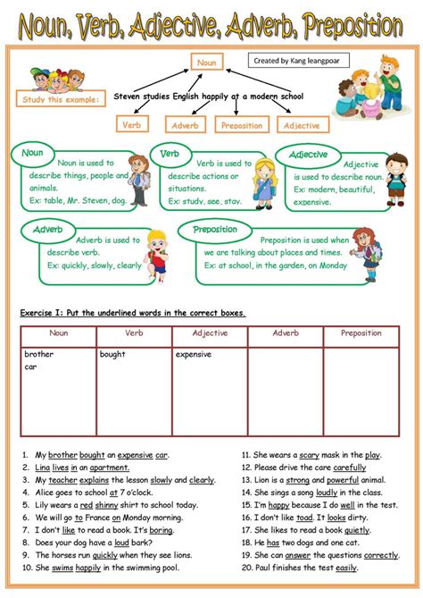 Nouns Adjectives And Verbs Worksheet For 3th Grade ...
