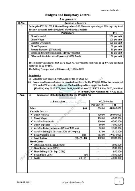 Budgets and Budgetary Control Assignment (0402) - Question Answers ...