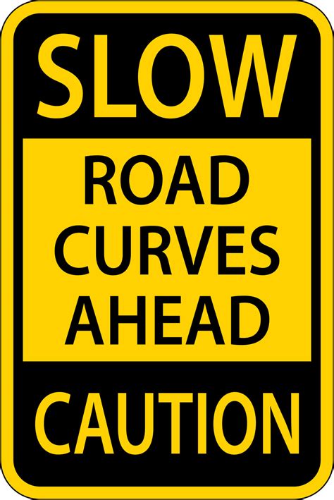 Slow Road Curves Ahead Caution Sign 11449401 Vector Art at Vecteezy