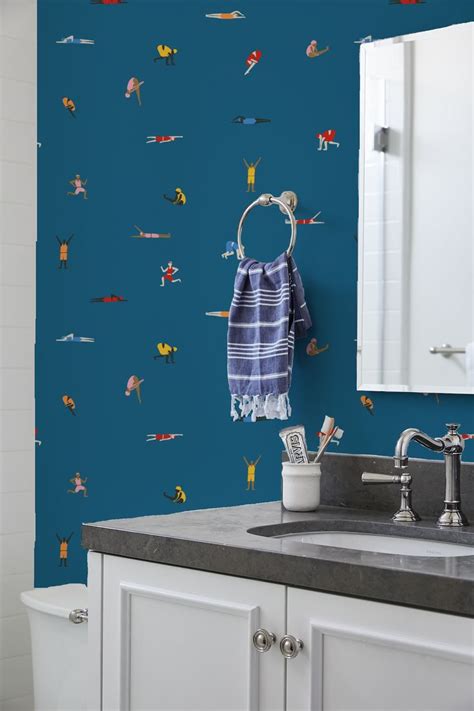 'Olympians' Wallpaper by Tea Collection - Cadet Blue | Blue bathroom ...