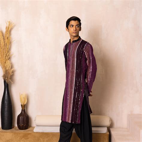 Mystic Maroon Mirror Work Georgette Kurta – House Of Shahi