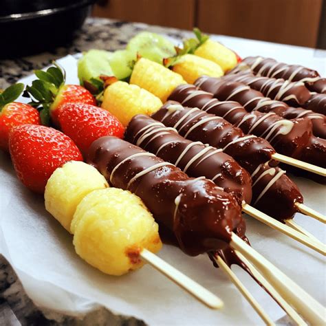 Homemade Chocolate-Dipped Fruit Skewers Recipe - My Delight Recipes