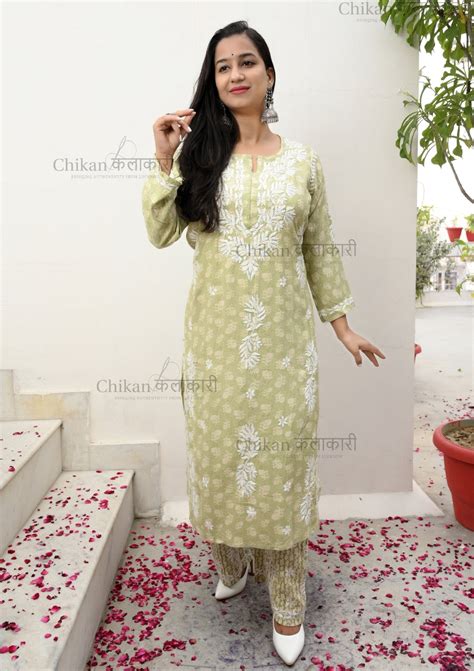Amira Printed Rayon Chikankari Kurti Set – Chikan Kalakaari