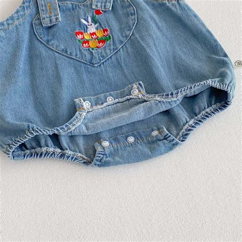 Denim embroidered onesie with hat – BabyMonk