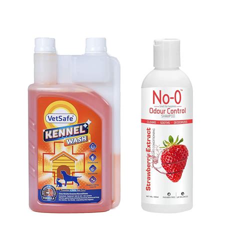 VetSafe Kennel Wash 1000 ML with No-O Odour Shampoo (Strawberry) 100 ML ...