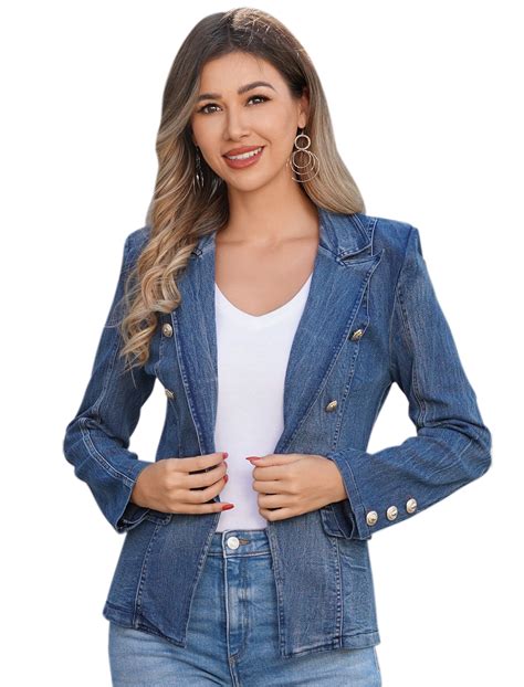 IBTOM CASTLE Denim Blazer Jacket for Women Long Sleeve Button Down ...