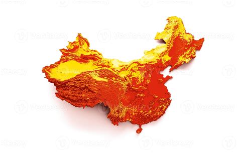 China map with the flag Colors Red and yellow Shaded relief map 3d illustration 11130118 Stock ...