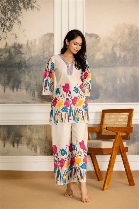 Linenleaf Off-White & Sage Botanical Cotton Flex Co-ord Set from Me&My