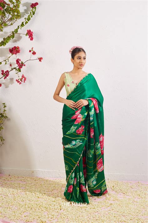 Kumud Green Satin Silk Saree – The Haelli
