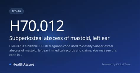 ICD-10 Code H70.012 for Subperiosteal abscess of mastoid, left ear ...