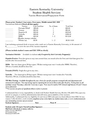 Fillable Online Eastern Kentucky University Student Health Services Fax ...