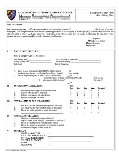Image result for Background Check Form
