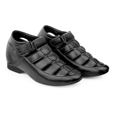 Buy Baxxico Men's Elevator Faux Leather Black Formal Slipon Sandals ...
